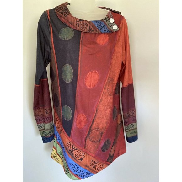 Vintage Made With Love Mod Long‎ Sleeve Abstract Tunic Top Button Accent Size S - Picture 7 of 10